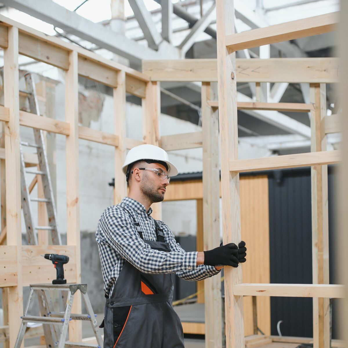 Process of construction new and modern modular house.